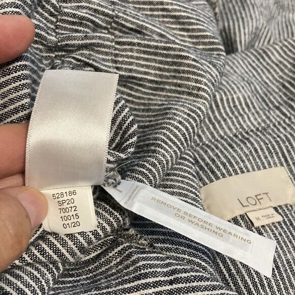 Ann Taylor LOFT Linen Pinstripe Zip Up Drawstring Pockets Jacket Womens Medium - Picture 13 of 13